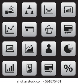 Set Of 16 Editable Statistic Icons. Includes Symbols Such As Phone Statistics, Profit, Graph Information And More. Can Be Used For Web, Mobile, UI And Infographic Design.
