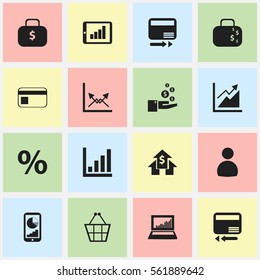 Set Of 16 Editable Statistic Icons. Includes Symbols Such As Schema, Money Bag, Phone Statistics And More. Can Be Used For Web, Mobile, UI And Infographic Design.