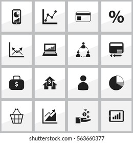 Set Of 16 Editable Statistic Icons. Includes Symbols Such As Money Bag, Trading Purse, Bank Payment And More. Can Be Used For Web, Mobile, UI And Infographic Design.