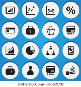 Set Of 16 Editable Statistic Icons. Includes Symbols Such As User, Bar Chart, Percent And More. Can Be Used For Web, Mobile, UI And Infographic Design.