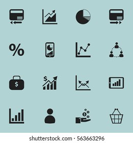 Set Of 16 Editable Statistic Icons. Includes Symbols Such As Statistic, Trading Purse, Circle Diagram And More. Can Be Used For Web, Mobile, UI And Infographic Design.