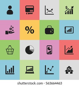 Set Of 16 Editable Statistic Icons. Includes Symbols Such As Statistic, Trading Purse, User And More. Can Be Used For Web, Mobile, UI And Infographic Design.