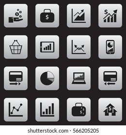 Set Of 16 Editable Statistic Icons. Includes Symbols Such As Credit Card, Bar Chart, Phone Statistics And More. Can Be Used For Web, Mobile, UI And Infographic Design.