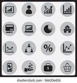 Set Of 16 Editable Statistic Icons. Includes Symbols Such As Profit, Statistic, Percent And More. Can Be Used For Web, Mobile, UI And Infographic Design.