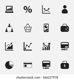 Set Of 16 Editable Statistic Icons. Includes Symbols Such As Graph Information, Bank Payment, Pay Redeem And More. Can Be Used For Web, Mobile, UI And Infographic Design.