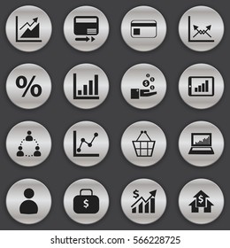 Set Of 16 Editable Statistic Icons. Includes Symbols Such As Revenue, Banking House, Profit And More. Can Be Used For Web, Mobile, UI And Infographic Design.