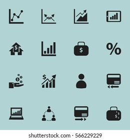 Set Of 16 Editable Statistic Icons. Includes Symbols Such As Money Bag, User, Percent And More. Can Be Used For Web, Mobile, UI And Infographic Design.