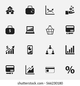 Set Of 16 Editable Statistic Icons. Includes Symbols Such As Schema, Percent, Cash Briefcase And More. Can Be Used For Web, Mobile, UI And Infographic Design.