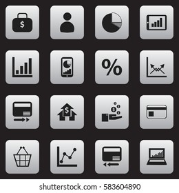 Set Of 16 Editable Statistic Icons. Includes Symbols Such As Percent, Money Bag, User And More. Can Be Used For Web, Mobile, UI And Infographic Design.