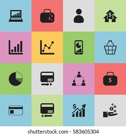 Set Of 16 Editable Statistic Icons. Includes Symbols Such As User, Banking House, Statistic And More. Can Be Used For Web, Mobile, UI And Infographic Design.