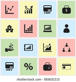 Set Of 16 Editable Statistic Icons. Includes Symbols Such As Progress, Percent, Cash Briefcase And More. Can Be Used For Web, Mobile, UI And Infographic Design.