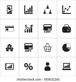 Set Of 16 Editable Statistic Icons. Includes Symbols Such As Bar Chart, Trading Purse, Graph Information And More. Can Be Used For Web, Mobile, UI And Infographic Design.