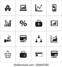 Set Of 16 Editable Statistic Icons. Includes Symbols Such As Profit, Progress, Credit Card And More. Can Be Used For Web, Mobile, UI And Infographic Design.