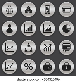 Set Of 16 Editable Statistic Icons. Includes Symbols Such As Trading Purse, Circle Diagram, Money Bag And More. Can Be Used For Web, Mobile, UI And Infographic Design.