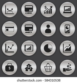 Set Of 16 Editable Statistic Icons. Includes Symbols Such As Phone Statistics, Equalizer Display, Money Bag And More. Can Be Used For Web, Mobile, UI And Infographic Design.