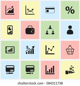 Set Of 16 Editable Statistic Icons. Includes Symbols Such As Phone Statistics, Cash Briefcase, Progress And More. Can Be Used For Web, Mobile, UI And Infographic Design.