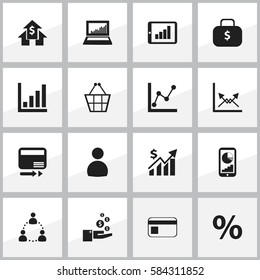Set Of 16 Editable Statistic Icons. Includes Symbols Such As Percent, User, Bar Chart And More. Can Be Used For Web, Mobile, UI And Infographic Design.