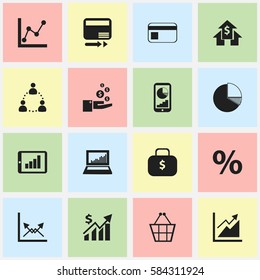 Set Of 16 Editable Statistic Icons. Includes Symbols Such As Graph Information, Schema, Revenue And More. Can Be Used For Web, Mobile, UI And Infographic Design.