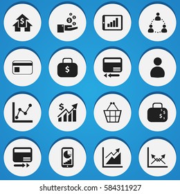 Set Of 16 Editable Statistic Icons. Includes Symbols Such As User, Pay Redeem, Graph Information And More. Can Be Used For Web, Mobile, UI And Infographic Design.