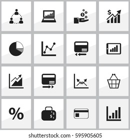 Set Of 16 Editable Statistic Icons. Includes Symbols Such As Revenue, Equalizer Display, Credit Card And More. Can Be Used For Web, Mobile, UI And Infographic Design.