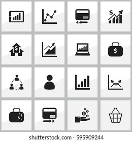 Set Of 16 Editable Statistic Icons. Includes Symbols Such As Graph Information, Transmission, User And More. Can Be Used For Web, Mobile, UI And Infographic Design.