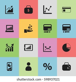 Set Of 16 Editable Statistic Icons. Includes Symbols Such As Equalizer Display, User, Bar Chart And More. Can Be Used For Web, Mobile, UI And Infographic Design.