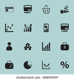 Set Of 16 Editable Statistic Icons. Includes Symbols Such As Credit Card, Money Bag, Circle Diagram And More. Can Be Used For Web, Mobile, UI And Infographic Design.