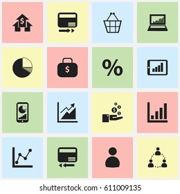 Set Of 16 Editable Statistic Icons. Includes Symbols Such As Profit, Graph Information, Progress And More. Can Be Used For Web, Mobile, UI And Infographic Design.
