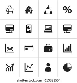 Set Of 16 Editable Statistic Icons. Includes Symbols Such As Phone Statistics, Cash Briefcase, Graph Information And More. Can Be Used For Web, Mobile, UI And Infographic Design.