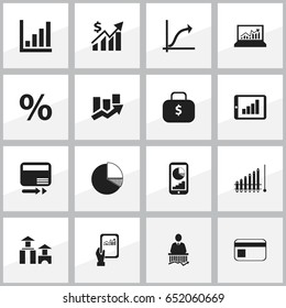 Set Of 16 Editable Statistic Icons. Includes Symbols Such As Pay Redeem, Money Bag, Percent And More. Can Be Used For Web, Mobile, UI And Infographic Design.