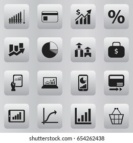Set Of 16 Editable Statistic Icons. Includes Symbols Such As Increasing, Money Bag, Upward Direction And More. Can Be Used For Web, Mobile, UI And Infographic Design.