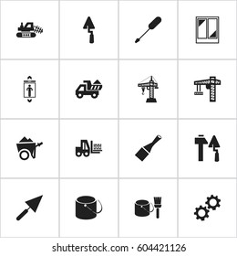 Set Of 16 Editable Structure Icons. Includes Symbols Such As Balcony, Turn-Screw, Crane And More. Can Be Used For Web, Mobile, UI And Infographic Design.