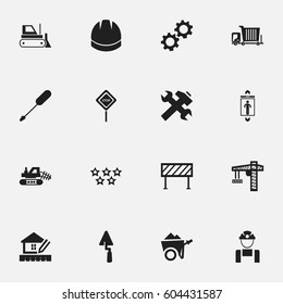 Set Of 16 Editable Structure Icons. Includes Symbols Such As Employee, Crane, Renovation And More. Can Be Used For Web, Mobile, UI And Infographic Design.
