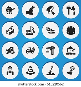 Set Of 16 Editable Structure Icons. Includes Symbols Such As Caterpillar, Employee, Spatula And More. Can Be Used For Web, Mobile, UI And Infographic Design.
