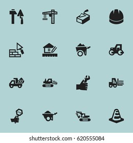 Set Of 16 Editable Structure Icons. Includes Symbols Such As Endurance, Hardhat, Spatula And More. Can Be Used For Web, Mobile, UI And Infographic Design.