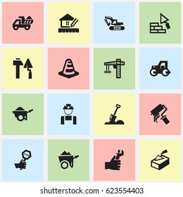 Set Of 16 Editable Structure Icons. Includes Symbols Such As Scrub, Hands , Excavation Machine. Can Be Used For Web, Mobile, UI And Infographic Design.