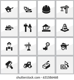 Set Of 16 Editable Structure Icons. Includes Symbols Such As Spatula, Facing, Mule And More. Can Be Used For Web, Mobile, UI And Infographic Design.