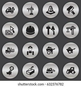 Set Of 16 Editable Structure Icons. Includes Symbols Such As Trolley, Caterpillar, Notice Object And More. Can Be Used For Web, Mobile, UI And Infographic Design.