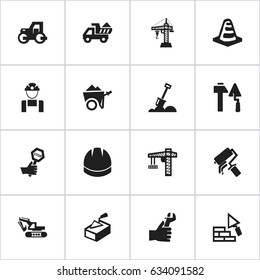 Set Of 16 Editable Structure Icons including Symbols Such As Caterpillar, Camion, Employee And More. Can Be Used For Web, Mobile, UI And Infographic Design.