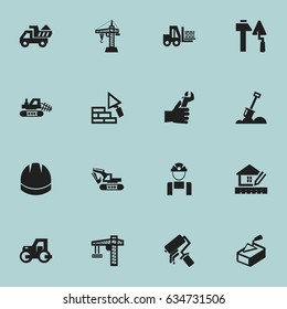 Set Of 16 Editable Structure Icons. Includes Symbols Such As Spatula, Facing, Elevator And More. Can Be Used For Web, Mobile, UI And Infographic Design.
