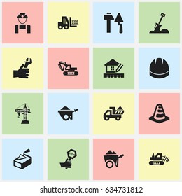 Set Of 16 Editable Structure Icons. Includes Symbols Such As Endurance, Mule, Trolley And More. Can Be Used For Web, Mobile, UI And Infographic Design.
