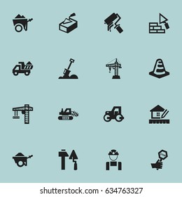 Set Of 16 Editable Structure Icons. Includes Symbols Such As Camion, Trolley, Facing And More. Can Be Used For Web, Mobile, UI And Infographic Design.