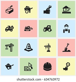 Set Of 16 Editable Structure Icons. Includes Symbols Such As Handcart , Endurance , Camion. Can Be Used For Web, Mobile, UI And Infographic Design.