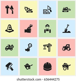 Set Of 16 Editable Structure Icons. Includes Symbols Such As Mule, Lifting Equipment, Oar And More. Can Be Used For Web, Mobile, UI And Infographic Design.