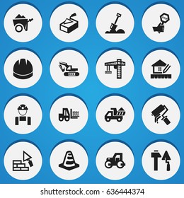 Set Of 16 Editable Structure Icons. Includes Symbols Such As Facing, Endurance, Home Scheduling And More. Can Be Used For Web, Mobile, UI And Infographic Design.