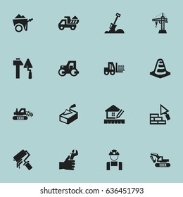 Set Of 16 Editable Structure Icons. Includes Symbols Such As Notice Object, Spatula, Elevator And More. Can Be Used For Web, Mobile, UI And Infographic Design.