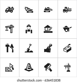 Set Of 16 Editable Structure Icons. Includes Symbols Such As Employee, Oar, Excavation Machine And More. Can Be Used For Web, Mobile, UI And Infographic Design.