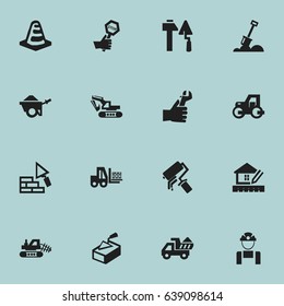 Set Of 16 Editable Structure Icons. Includes Symbols Such As Facing, Trolley, Spatula And More. Can Be Used For Web, Mobile, UI And Infographic Design.
