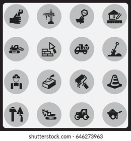 Set Of 16 Editable Structure Icons. Includes Symbols Such As Home Scheduling, Excavation Machine, Caterpillar And More. Can Be Used For Web, Mobile, UI And Infographic Design.