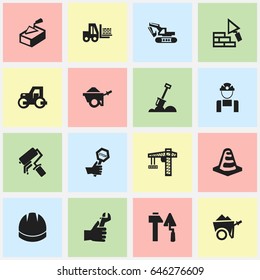 Set Of 16 Editable Structure Icons. Includes Symbols Such As Facing, Endurance, Truck And More. Can Be Used For Web, Mobile, UI And Infographic Design.